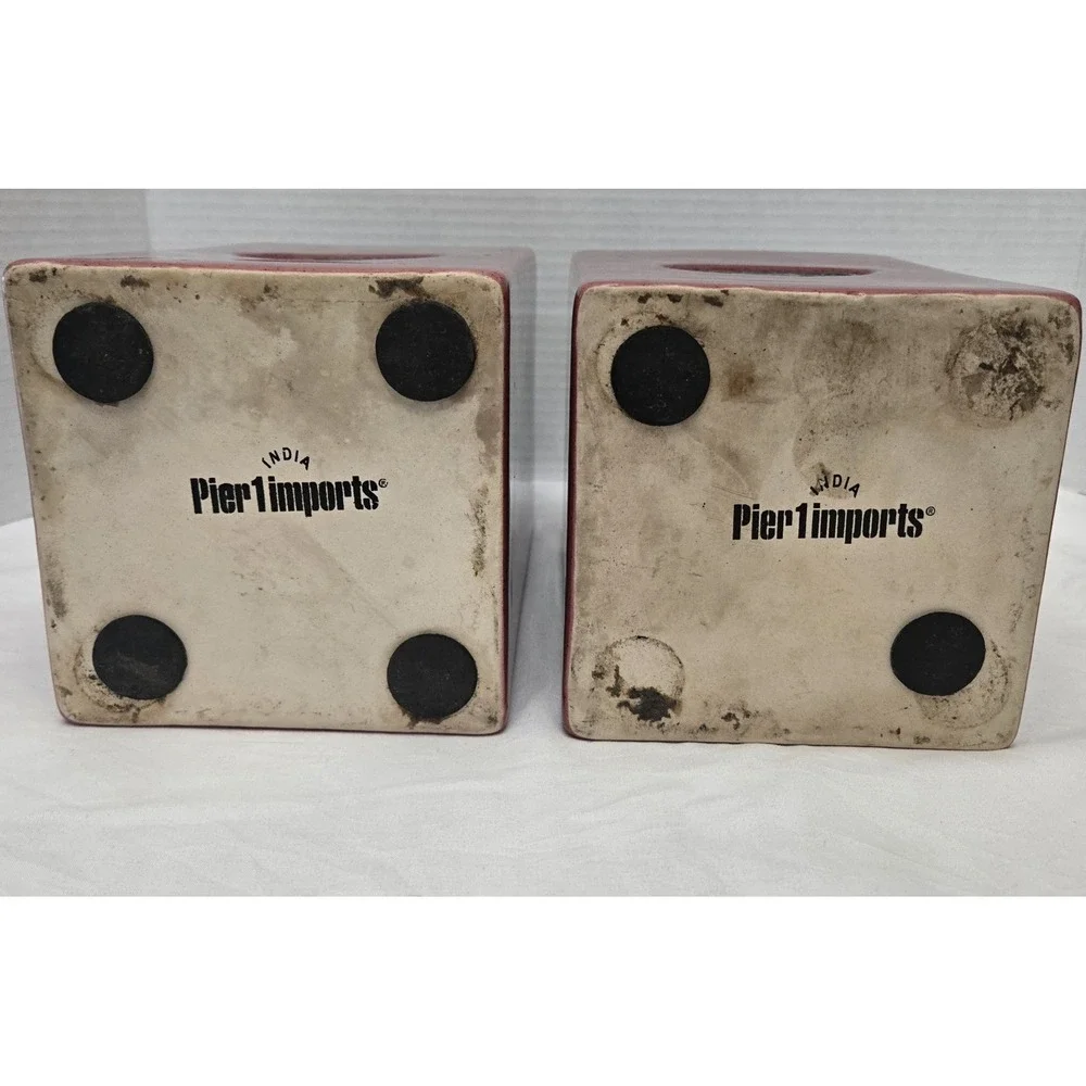 Vtg PIER 1 Import Rustic Brick Red 2 Ceramic Canister Jars W/Vacuum Lip Lid Set
